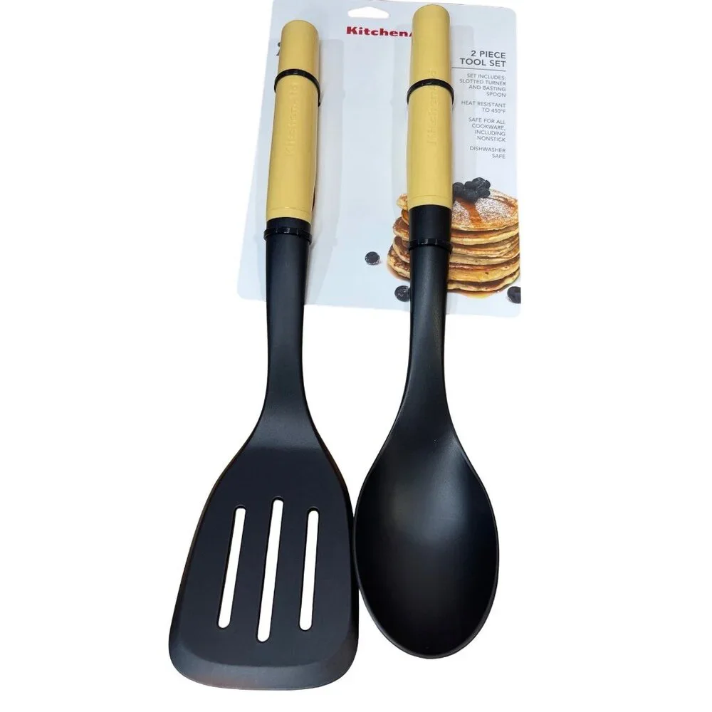 KITCHENAID Yellow Slotted Turner & Basting Spoon Model KQ360OHYLA VHTF 2Pc.NEW!